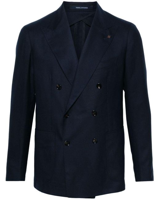 Cashmere double-breasted blazer Tagliatore de hombre de color Blue