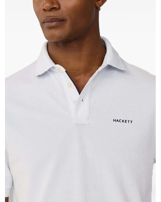 Hackett White Embroidered Piqué-Knit Polo Shirt for men