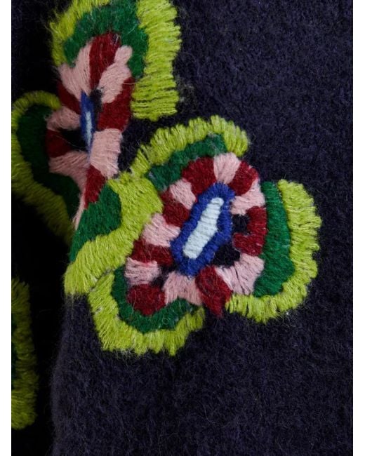 Essentiel Antwerp Blue Floral-Embroidered Crew-Neck Sweater