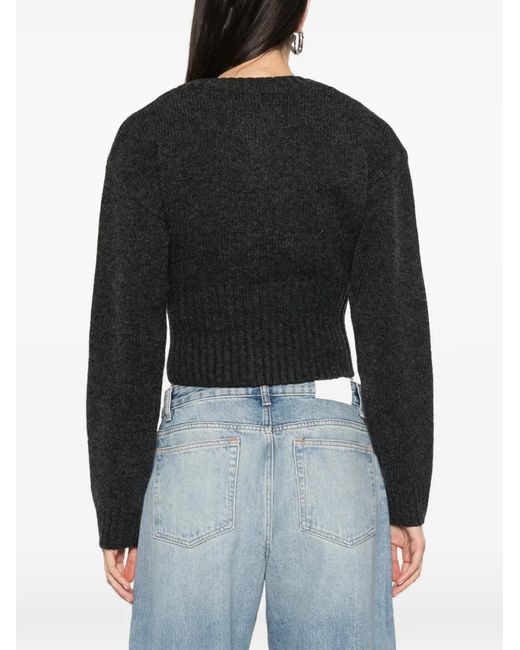 St. Agni Black Ribbed-Knit Cropped Cardigan