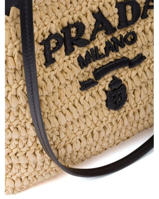 Prada Natural Leather-Trimmed Woven Tote Bag