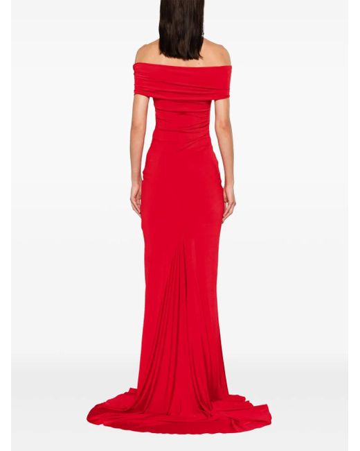 Nissa Red Schulterfreies Maxikleid Mit Blumenapplikation