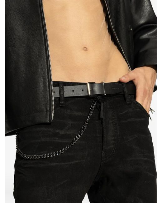 DSquared² White Square-Buckle Leather Belt for men