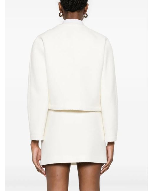 Gucci White Collarless Cropped Jacket With Gg Logo Button