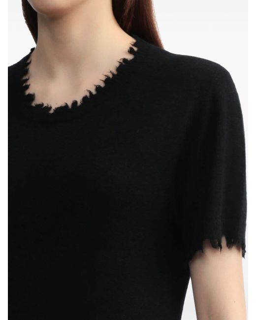 Uma Wang Black Raw-edge Cashmere-silk T-shirt