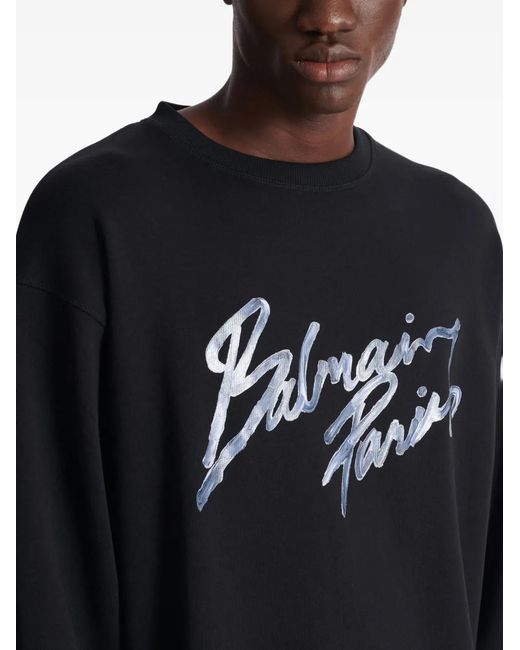 Sudadera de algodón con logo estampado Balmain de hombre de color Black