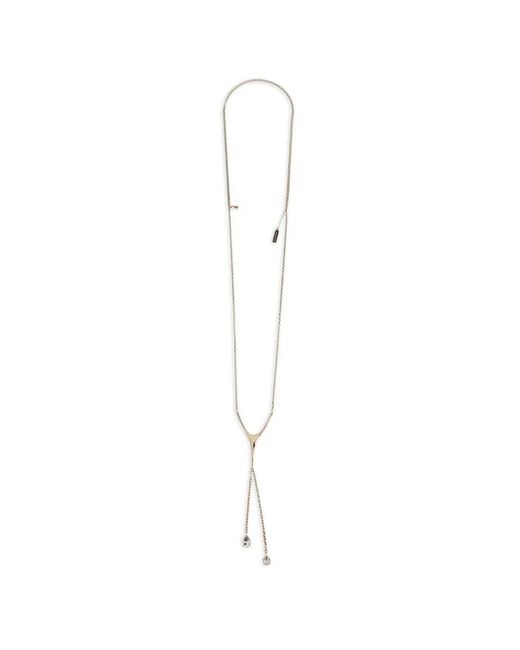 McQueen White Y-Motif Crystal-Pendant Layered Necklace