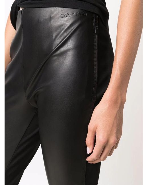 Calvin Klein Black Cropped Faux-Leather Leggings