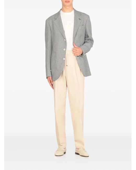 Brunello Cucinelli Gray Pied-De-Poule Linen Blazer for men