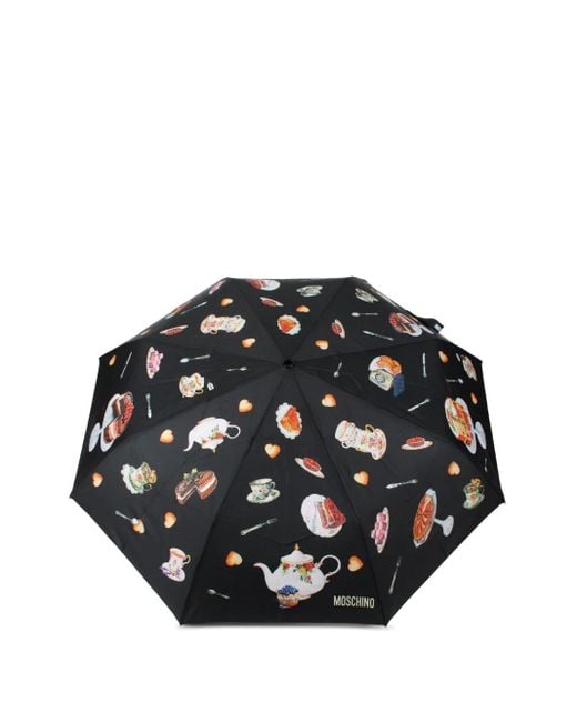 Moschino Black Dessert-Patterned Umbrella