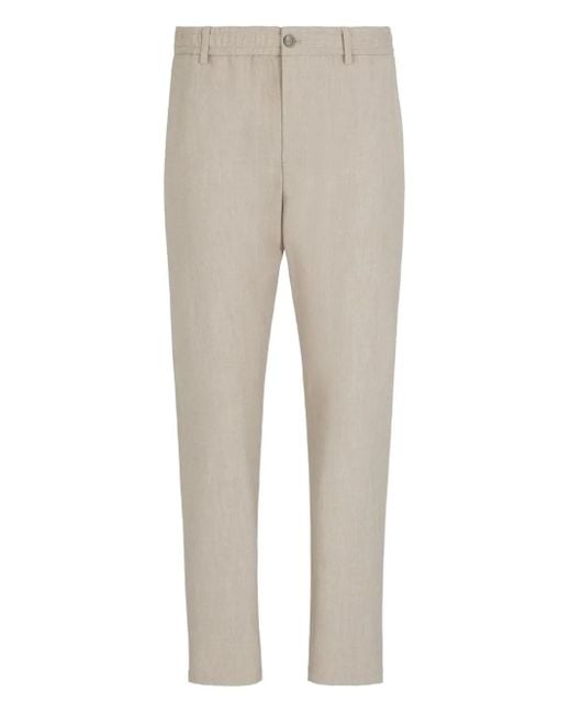 Emporio Armani Gray Elastic-Waistband Linen Trousers for men