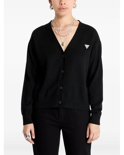 Guess Black Logo-Patch V-Neck Cardigan