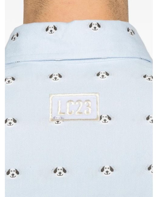 LC23 White Chest-Pocket Patterned Shirt for men