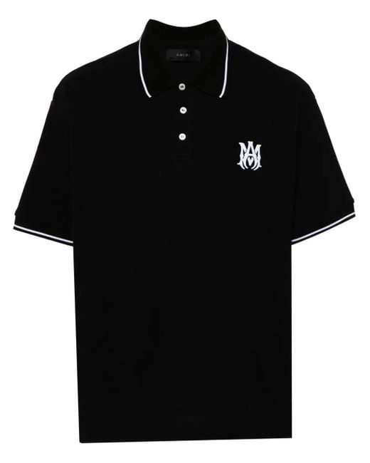 Amiri Black Polo Piqué Logo for men