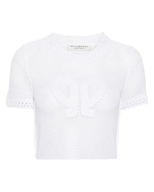 Philosophy Di Lorenzo Serafini White Macramé Crop Top