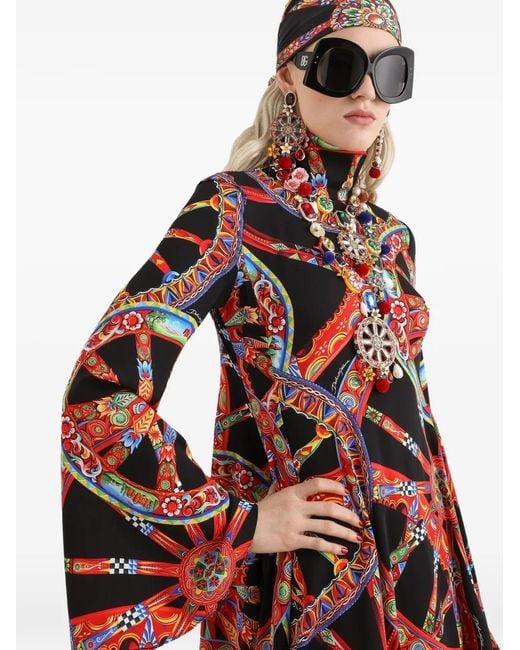 Dolce & Gabbana Red Carretto-Print Charmeuse Dress