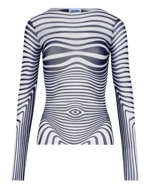 Jean Paul Gaultier Blue Long-Sleeve Morphing-Stripes Top