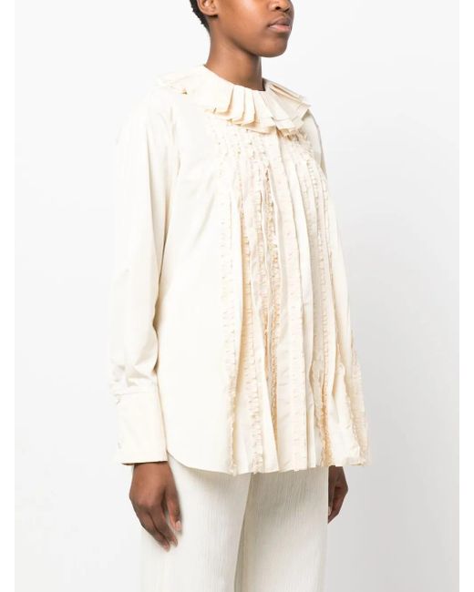 Jil Sander Natural Ruffle-Collar Long-Sleeve Blouse