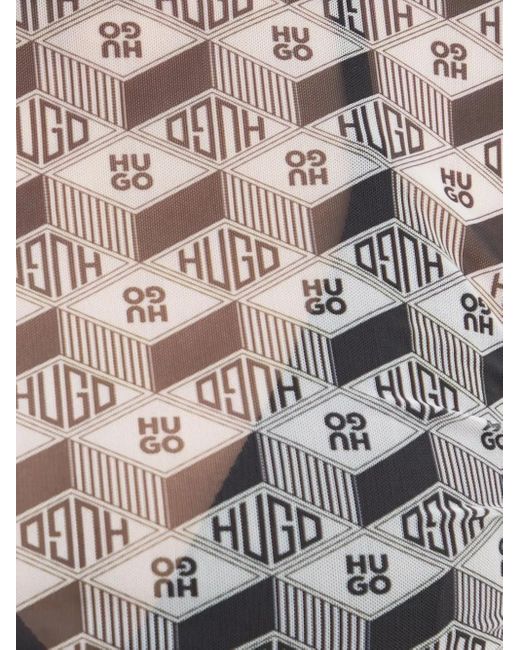 HUGO Gray Logo-Print Mesh T-Shirt