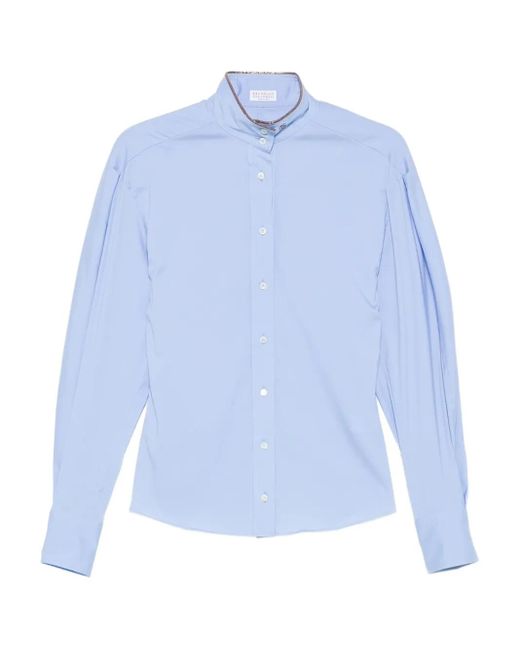Brunello Cucinelli Blue Puffed Sleeve Blouse
