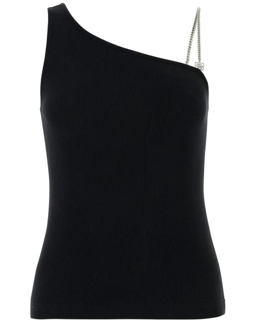 Givenchy Black Asymmetric-Neck Ribbed Stretch-Cotton Top