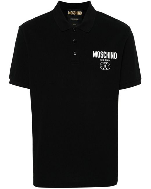 Polo en coton à logo imprimé Moschino pour homme en coloris Black