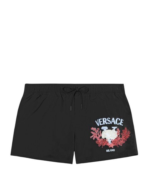 Versace Black University Coral Swim Shorts for men