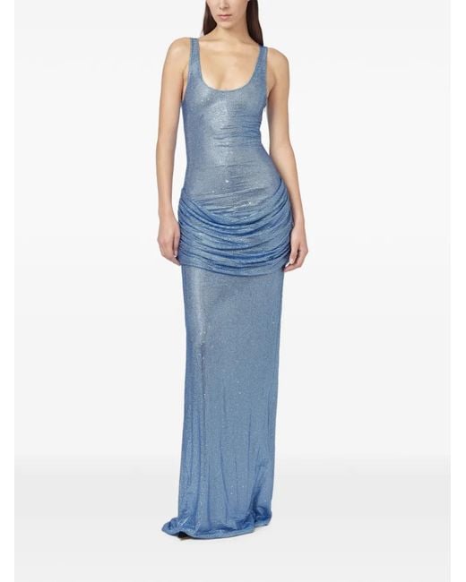 GIUSEPPE DI MORABITO Blue Crystal-Embellished Draped Maxi Dress