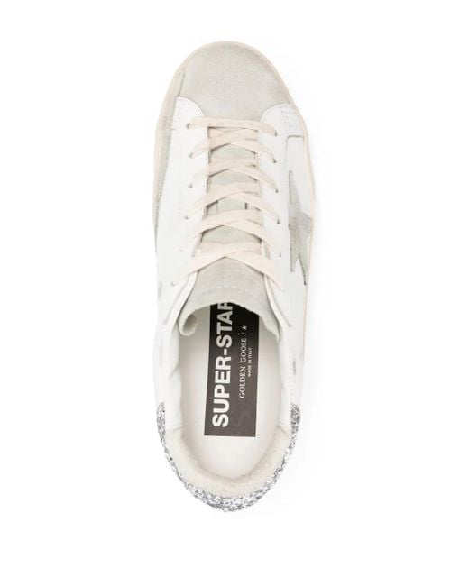 Golden Goose Deluxe Brand White Super-Star Trainers With Star And Glitter Heels Tab