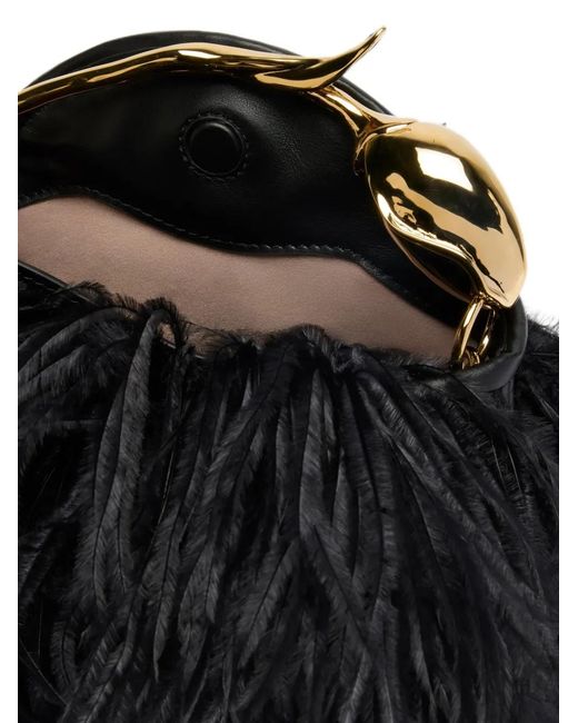 Erdem Black Mini Bloom Ostrich-Feather Tote Bag