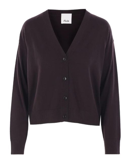 Allude Black Button-Front V-Neck Cardigan