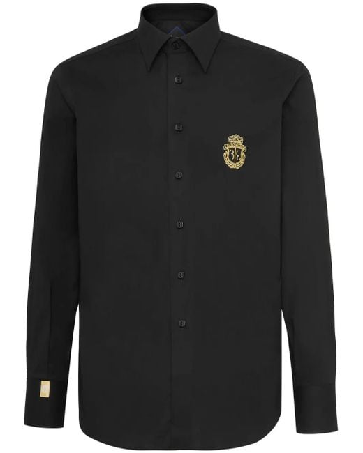 Billionaire Black Gordon Crest-Embroidered Poplin Shirt for men
