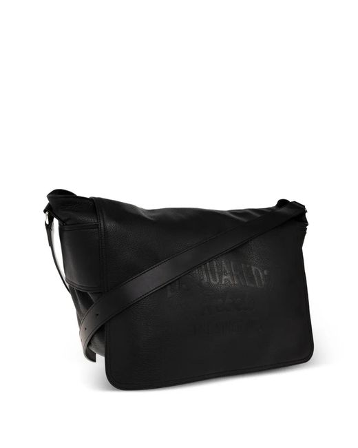 DSquared² Black Embossed Leather Tote Bag for men