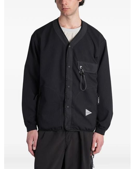And Wander Black V-Neck Snap-Fastening Cardigan for men