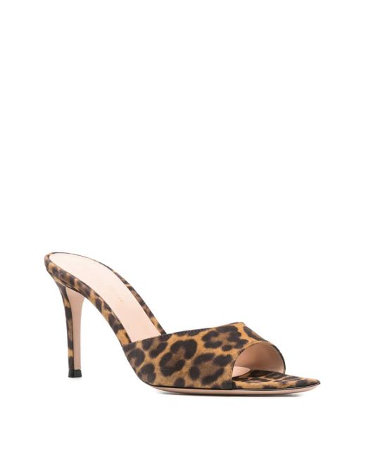 Gianvito Rossi Brown 90Mm Leopard-Print Open-Toe Mules