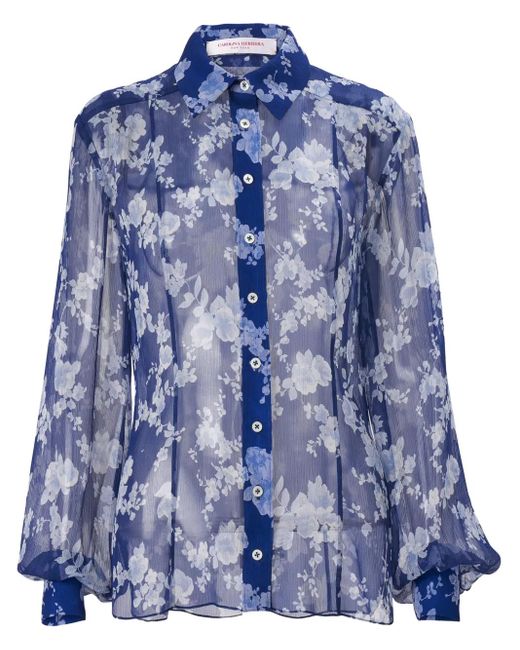Carolina Herrera Blue Bluse Mit Blumen-Print