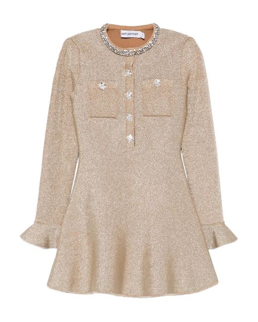 Self-Portrait Natural Embellished Ruffled Mini Dress