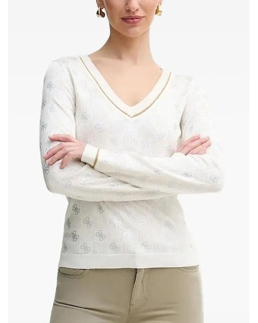Jersey con cuello redondo y logo Guess de color White