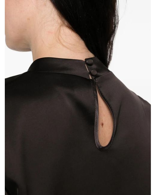 Imperial Black Satin-Finish Short-Sleeve Top
