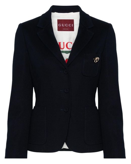 Gucci Blue Logo-Brooch Blazer