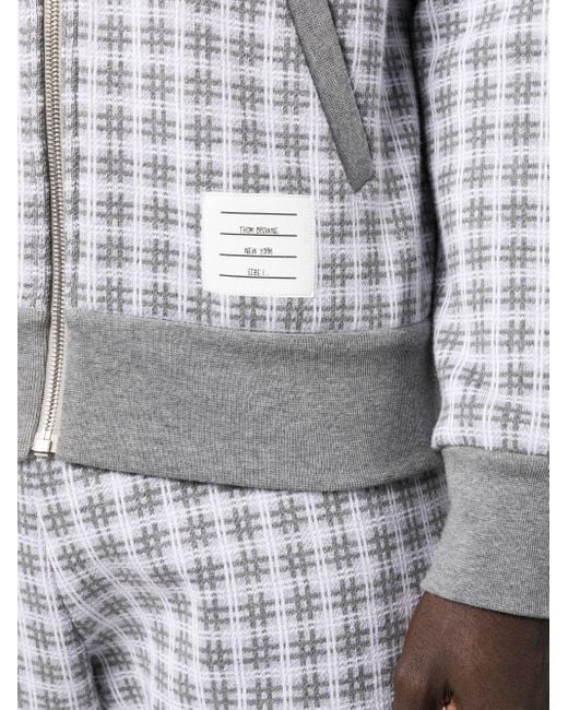 Hoodie zippé à carreaux en jacquard Thom Browne pour homme en coloris White