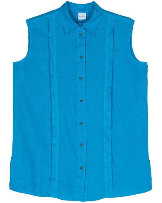Aspesi Blue Sleeveless Linen Shirt