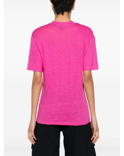 Boss Pink Leinen-T-Shirt mit V-Ausschnitt