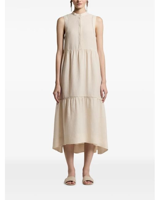 Peserico Natural Tiered Sleeveless Asymmetric Dress