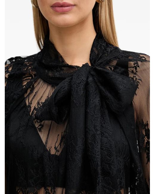 ViCOLO Black Long-Sleeve Floral-Lace Blouse
