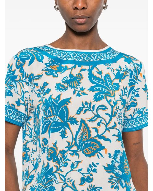 Etro Blue Floral-Print Blouse