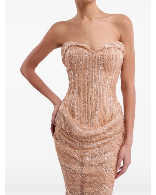 Gemy Maalouf White Beaded Sweetheart-Neckline Gown
