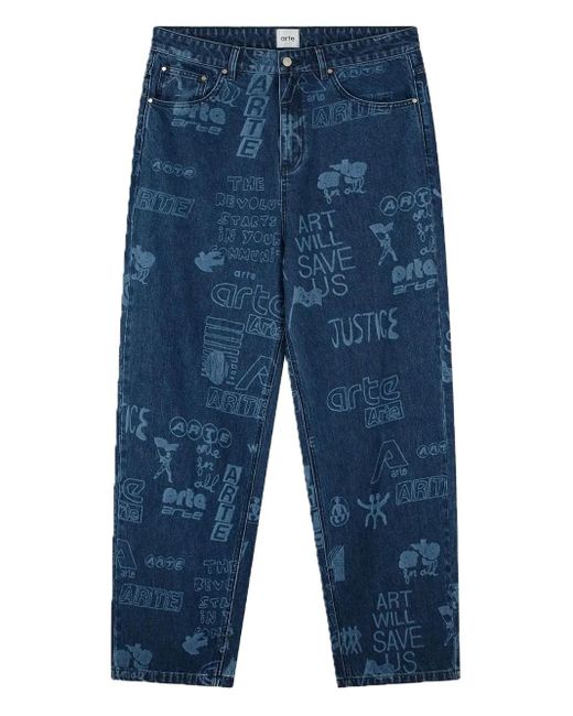 Arte' Blue Graffiti-Print Jeans for men