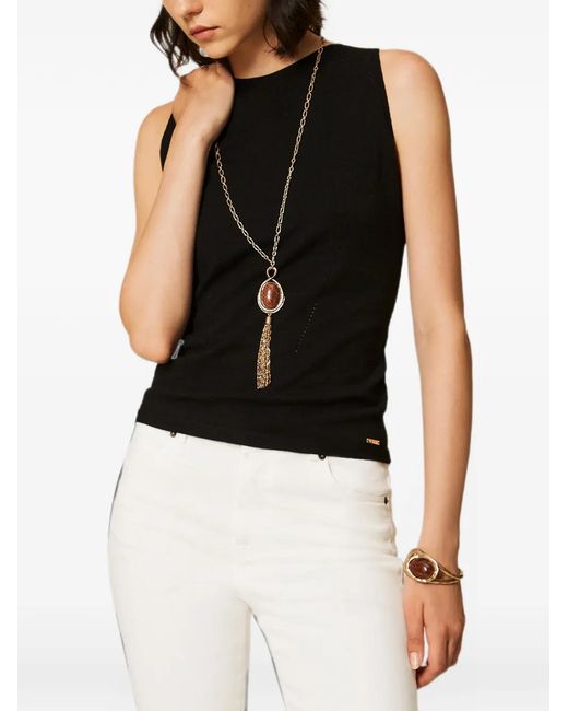 Twinset Black Dual Use Fitted Knit Top