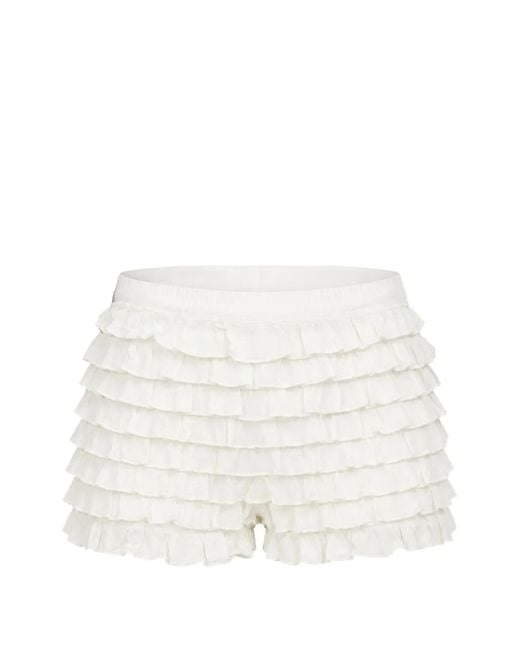 LoveShackFancy White Prudence Ruffled Shorts